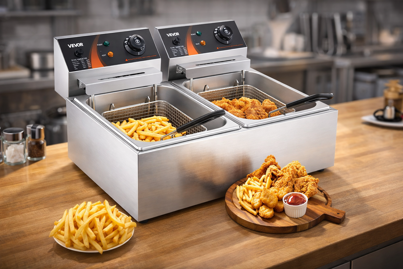 Doppel-Fritteuse mit Warmhalteplatte – Perfekte Ergebnisse für knusprige Snacks