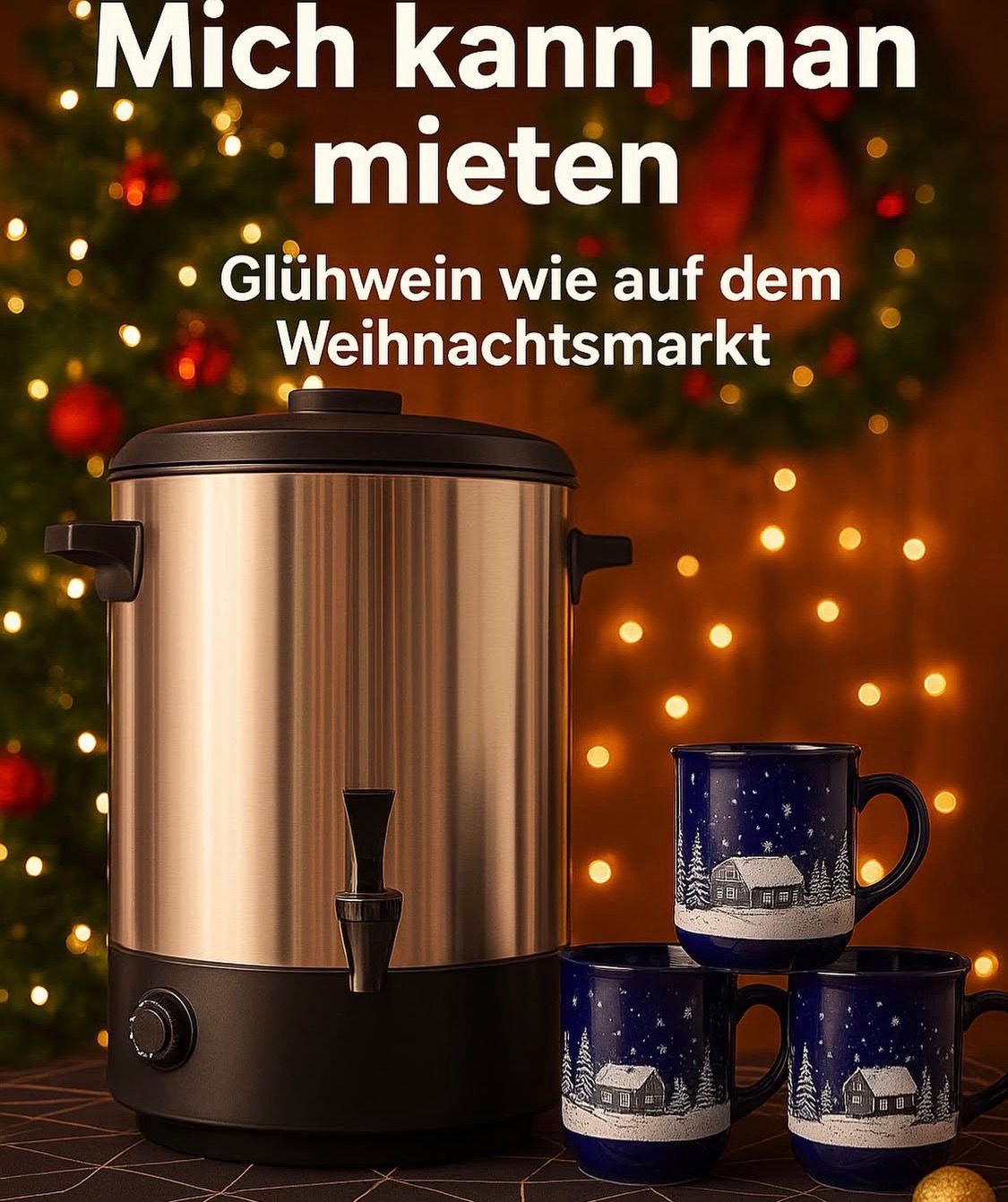 Glühweinspender mit 50 Becher – Weihnachtsmarkt-Feeling für Ihr Event